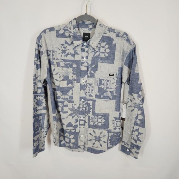 NWT Vans HOMESPUN LONG SLEEVE WOVEN TOP in Ashley Blue Size XS - Picture 4 of 9